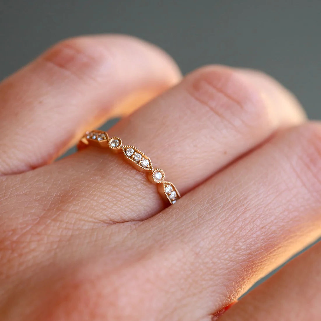 Deco Small White Diamond Band in White Gold