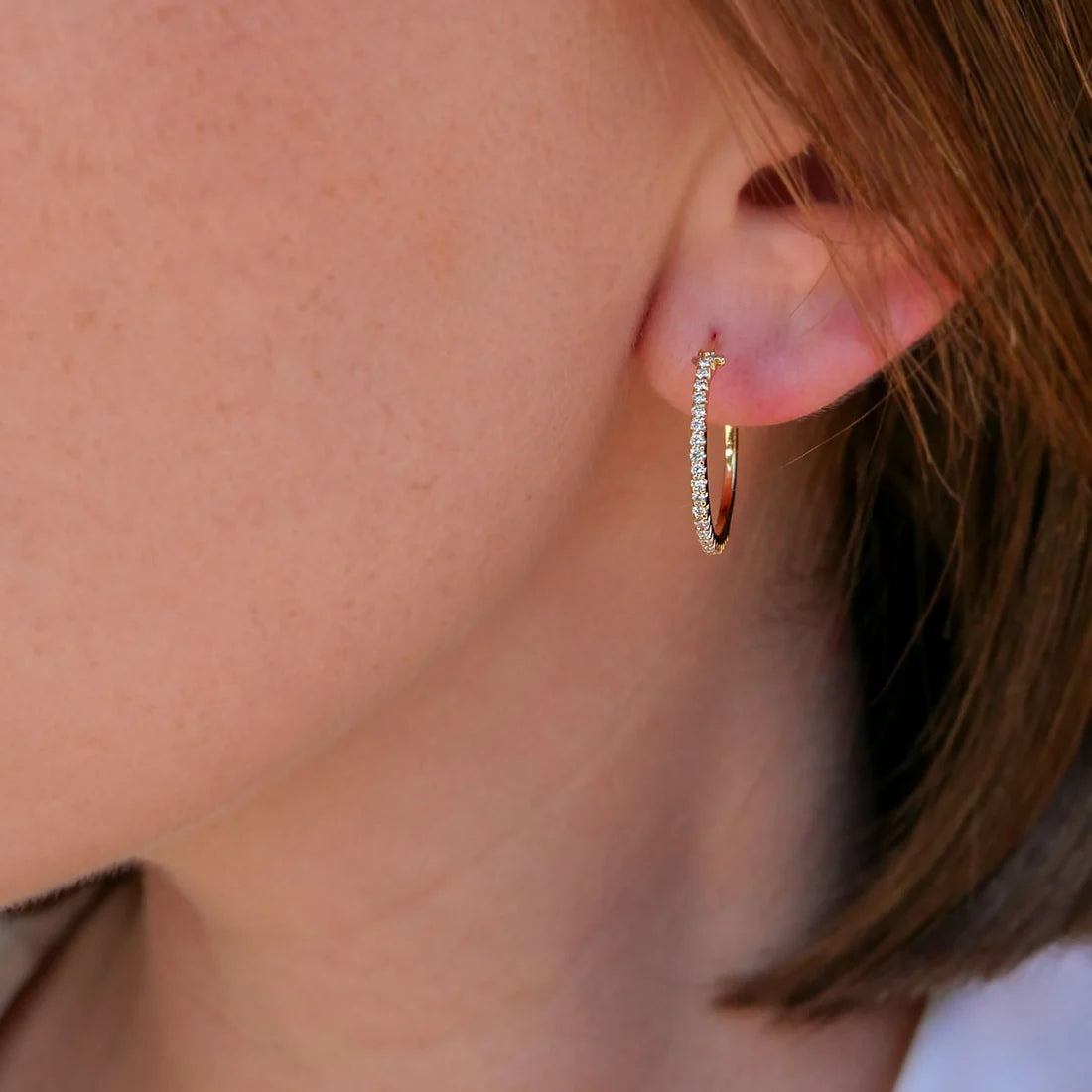 Simple Elegance Small Hoops with White Diamond in White Gold