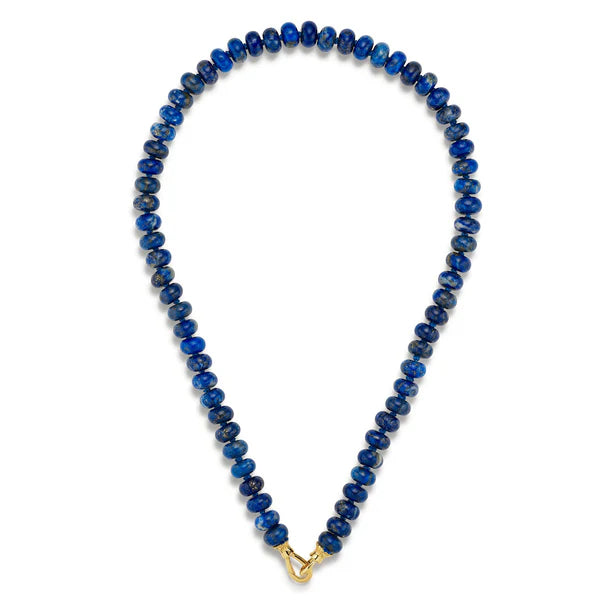 Lapis Lazuli Rondelle Bead Necklace in Yellow Gold