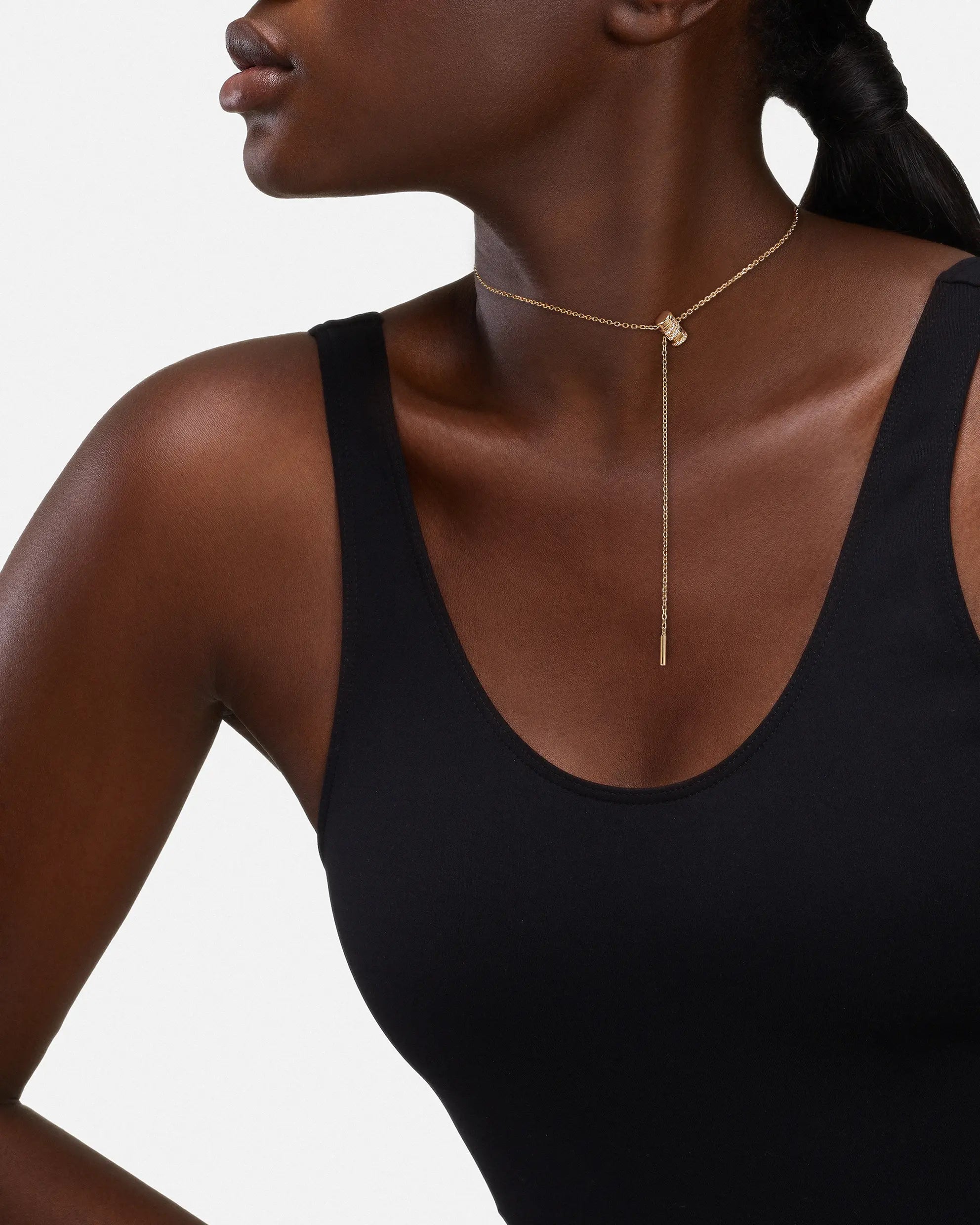 Paved Mini Latch Diamond Necklace in Yellow Gold