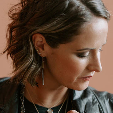 Long Light Saber Earrings in Yellow Gold and Oxidized Argentium Silver