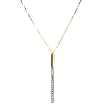 Long Light Saber Necklace in Yellow gold and Oxidized Argentium Silver