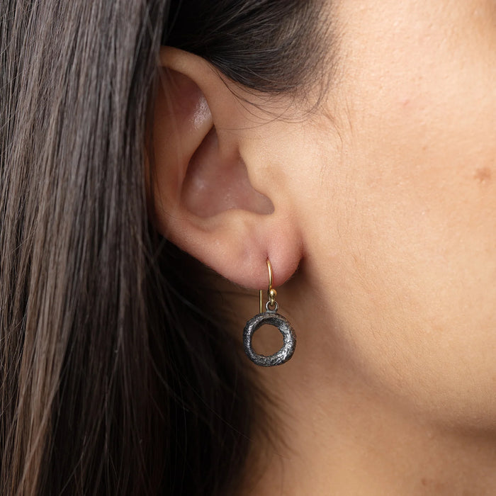 Organic Donut Drops in Oxidized Sterling Silver