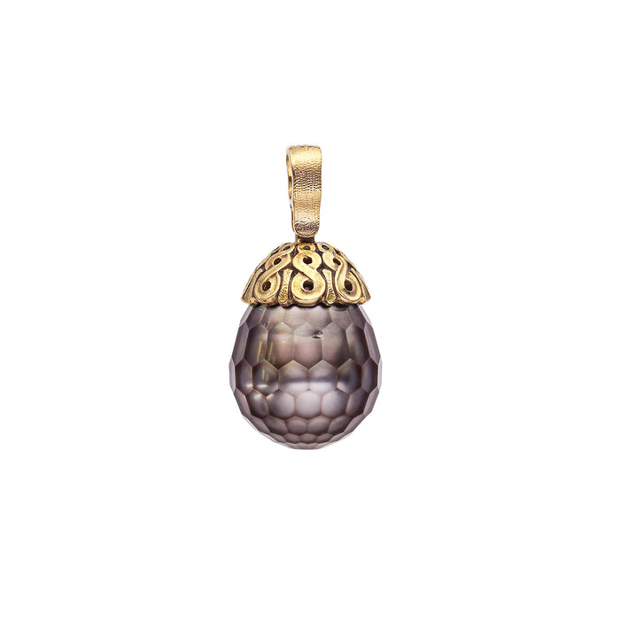 Lucky 8 Faceted Tahitian Pearl Pendant in Yellow Gold