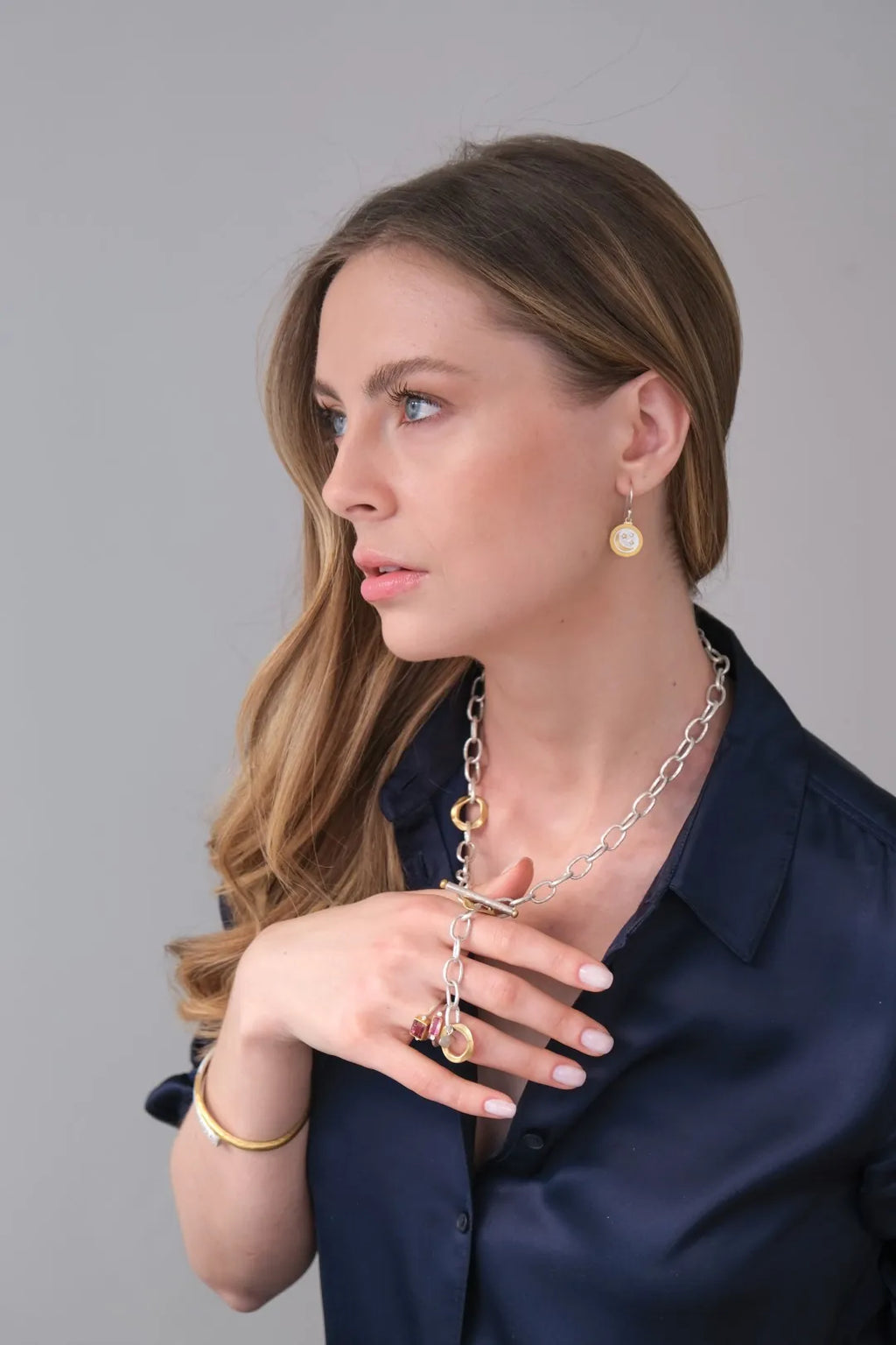 Medallion Diamond Drop Earrings in Sterling Silver and Yellow Gold
