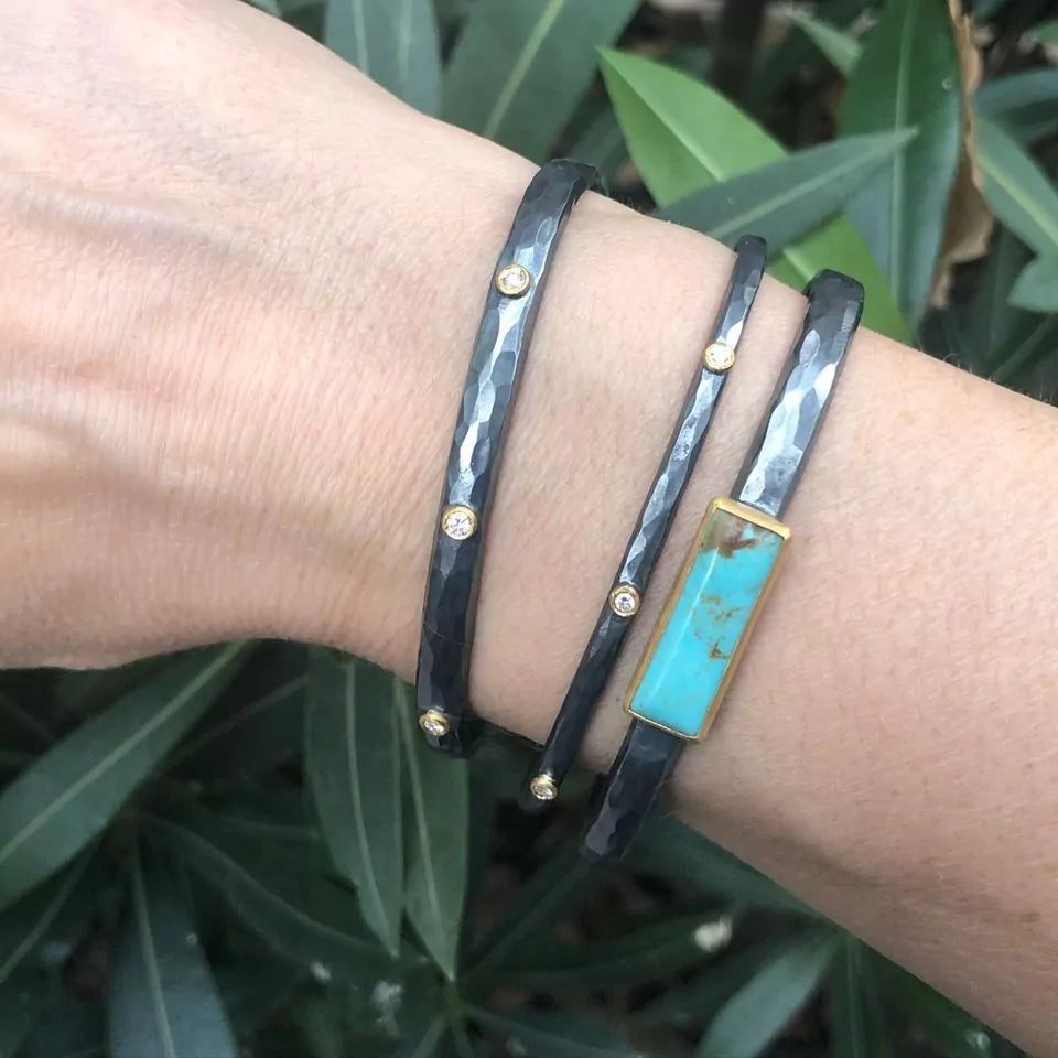 My World Turquoise Bracelet in Yellow Gold and Oxidized Sterling Silver