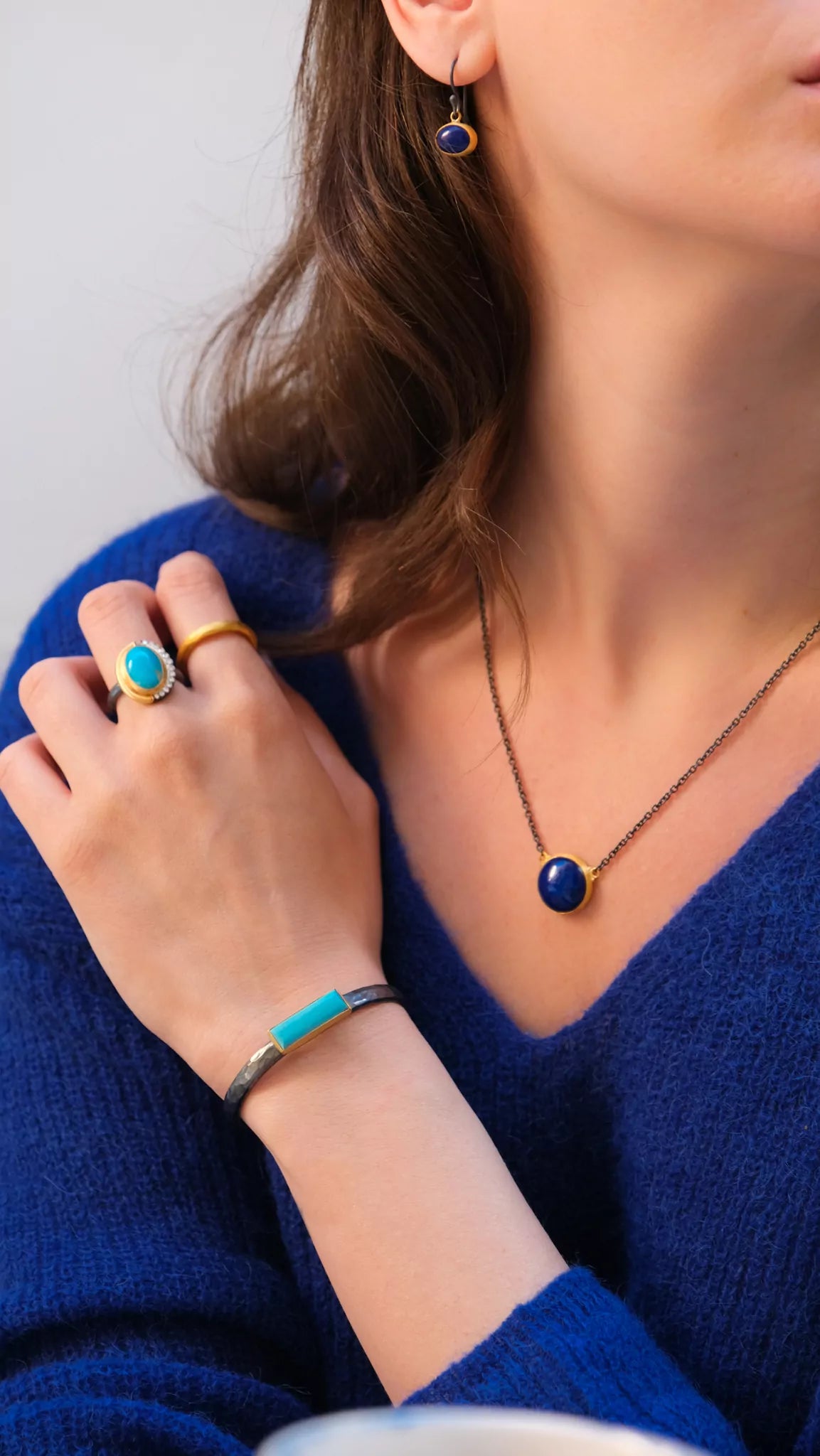My World Turquoise Bracelet in Yellow Gold and Oxidized Sterling Silver