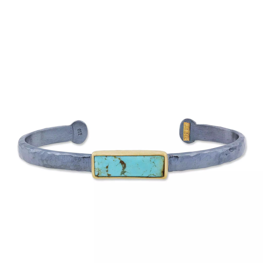 My World Turquoise Bracelet in Yellow Gold and Oxidized Sterling Silver