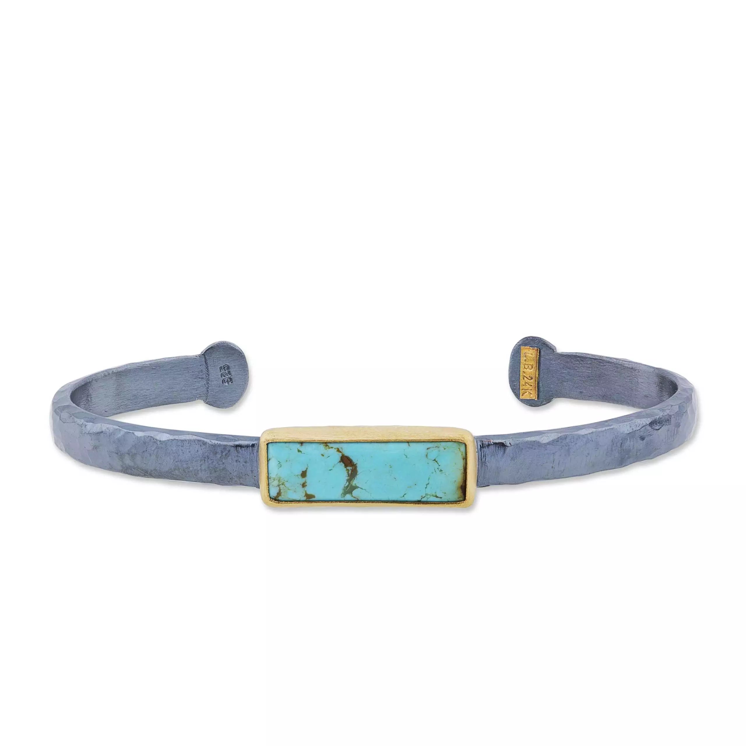 My World Turquoise Bracelet in Yellow Gold and Oxidized Sterling Silver