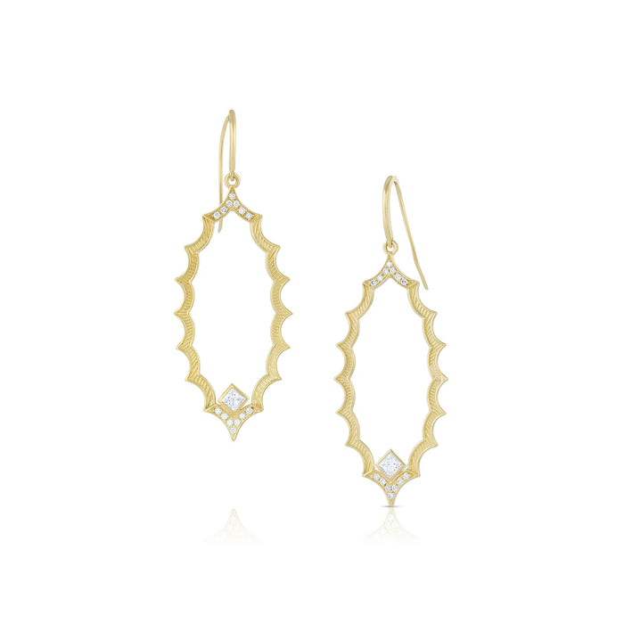 Mandorla Pave Earrings in Yellow gold