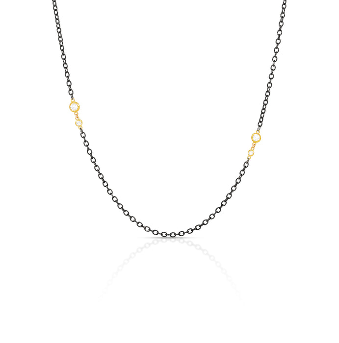 Marlie Chain with Rose Gold Bezel Set Diamonds in Blackened Sterling Silver
