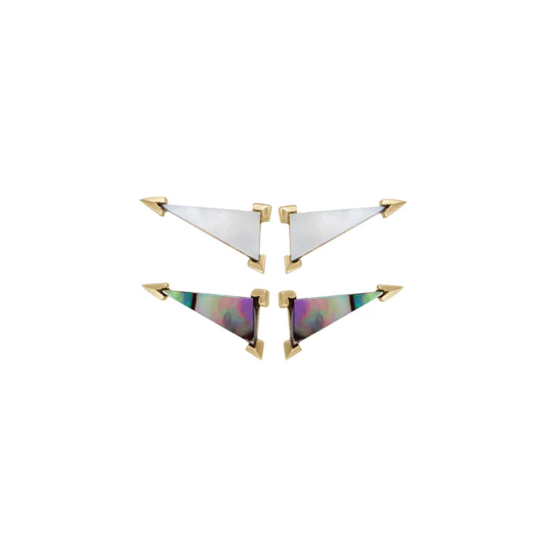 Tesserae Abalone Elongated Claw Triangle Studs in Yellow Gold