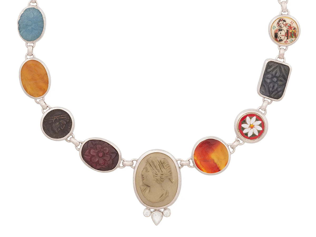 Antiquities One-of-a-Kind Couture Silver Mixed Artifacts & Gemstones Rivière Link Necklace