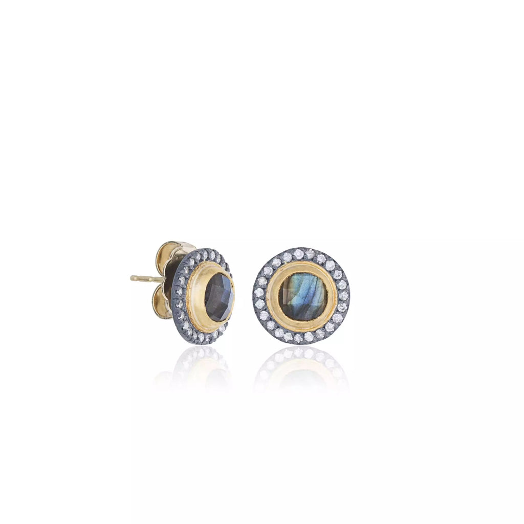 Nightfall Labradorite Earrings in Yellow Gold and Oxidized Sterling Silver