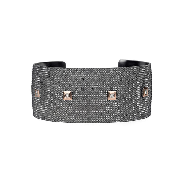 Nala Wide Petite Cuff in Blackened Sterling Silver and Yellow Gold