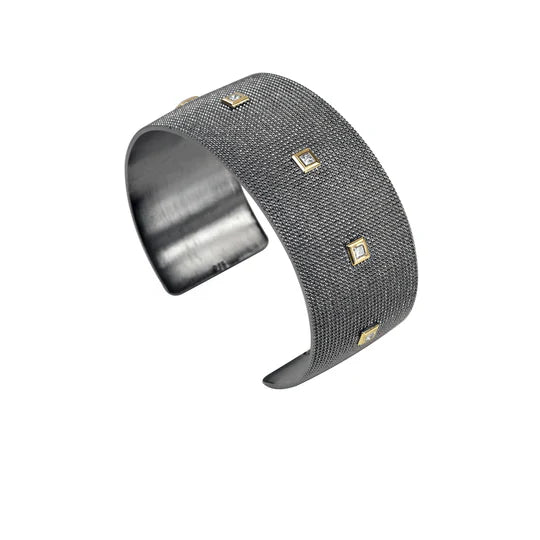 Nala Wide Petite Cuff in Blackened Sterling Silver and Yellow Gold
