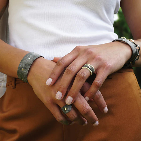 Nala Wide Petite Cuff in Blackened Sterling Silver and Yellow Gold