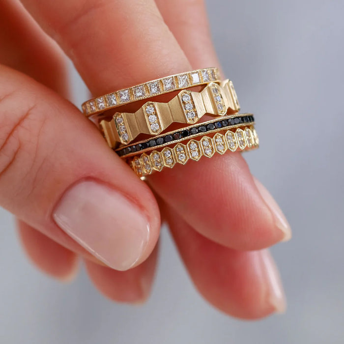 Channel Black Diamond Band in Yellow Gold