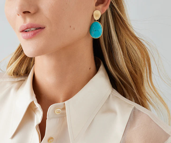 Lunaria Turquoise Double Drop Earrings in Yellow Gold