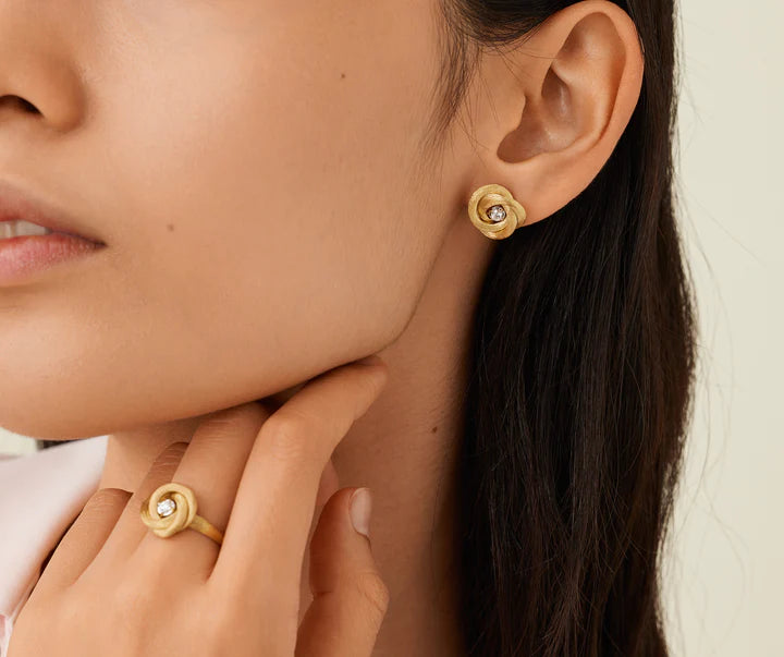 Jaipur Diamond Floral Studs in Yellow Gold