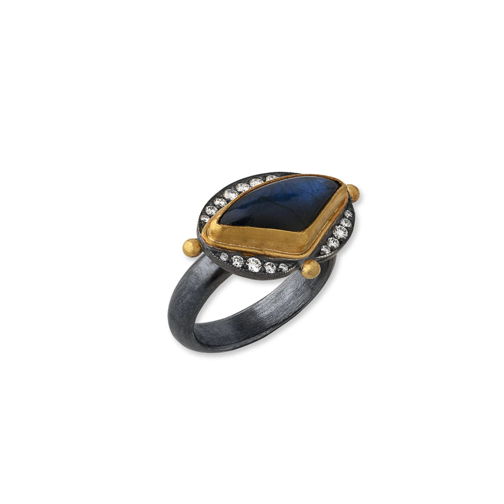 Olya Labradorite Ring in Oxidized Sterling Silver and Yellow Gold