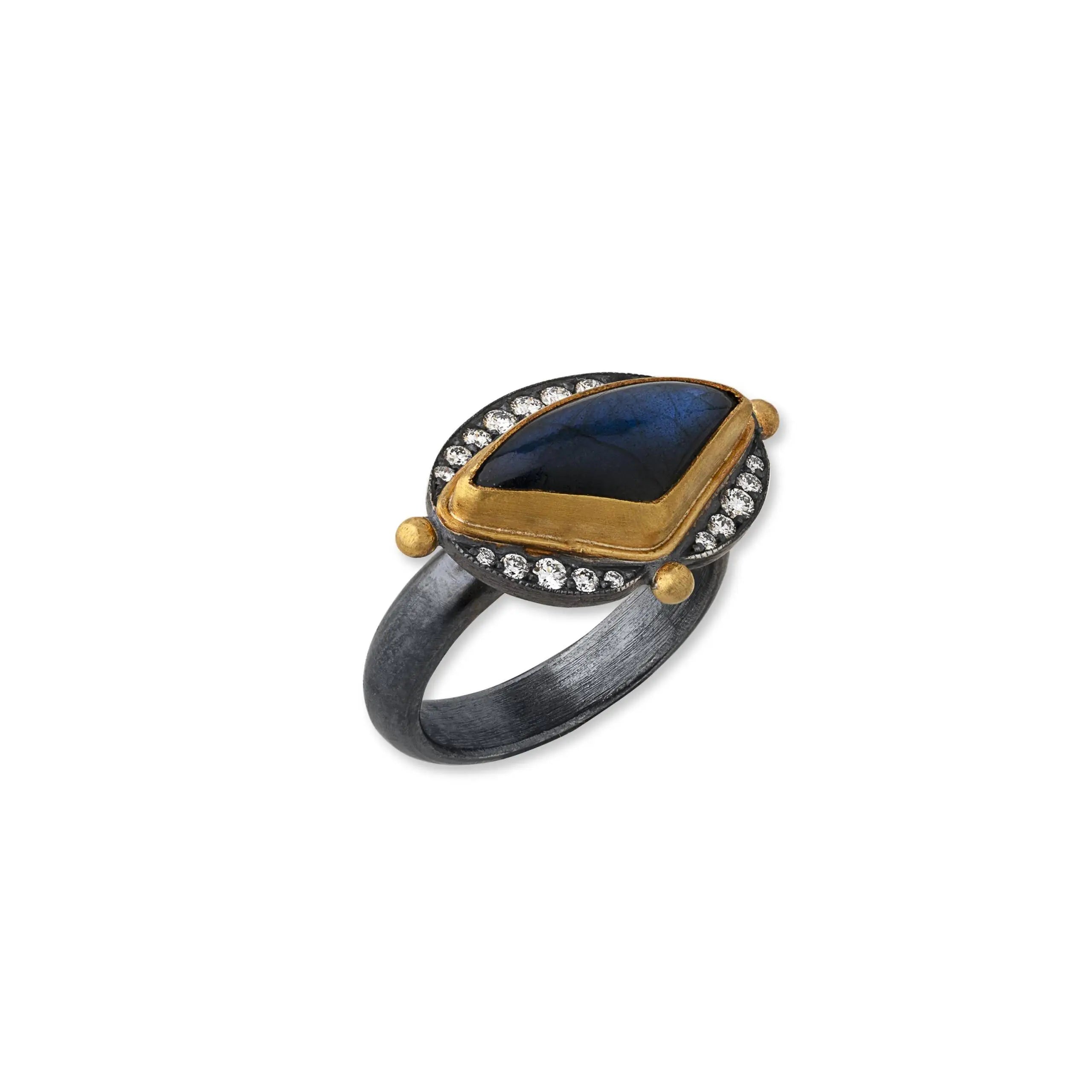 Olya Labradorite Ring in Oxidized Sterling Silver and Yellow Gold