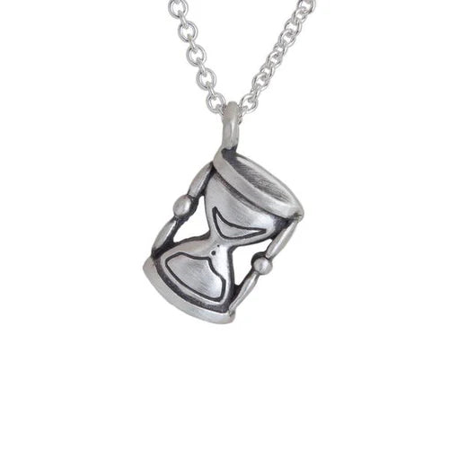 Hanging Hourglass Pendant Necklace in Sterling Silver