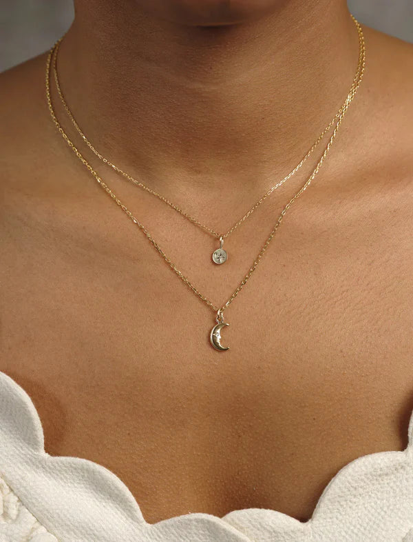 Waning Crescent Moon Phase Pendant Necklace in Yellow Gold