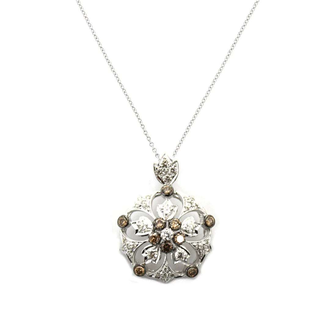 Brown and White Diamond Floral Pendant
