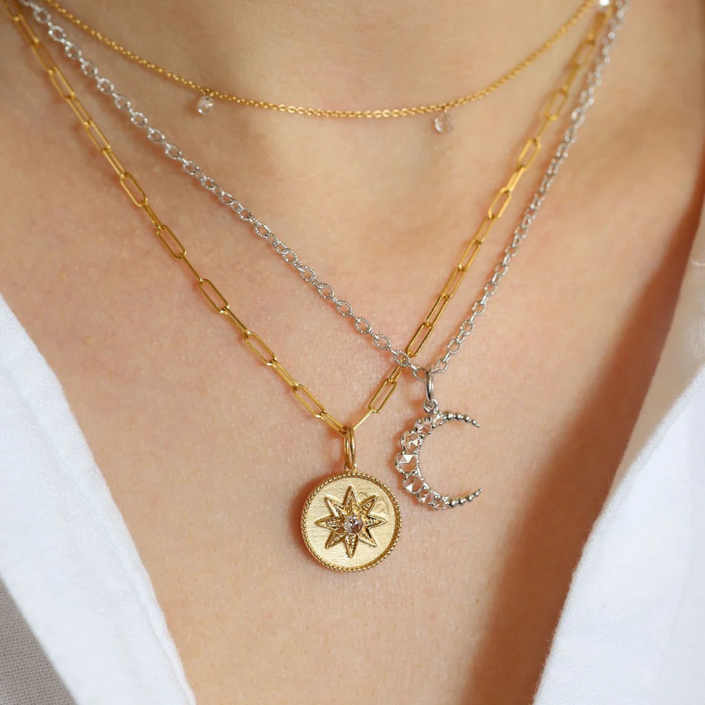 Crescent Diamond Necklace in Yellow Gold