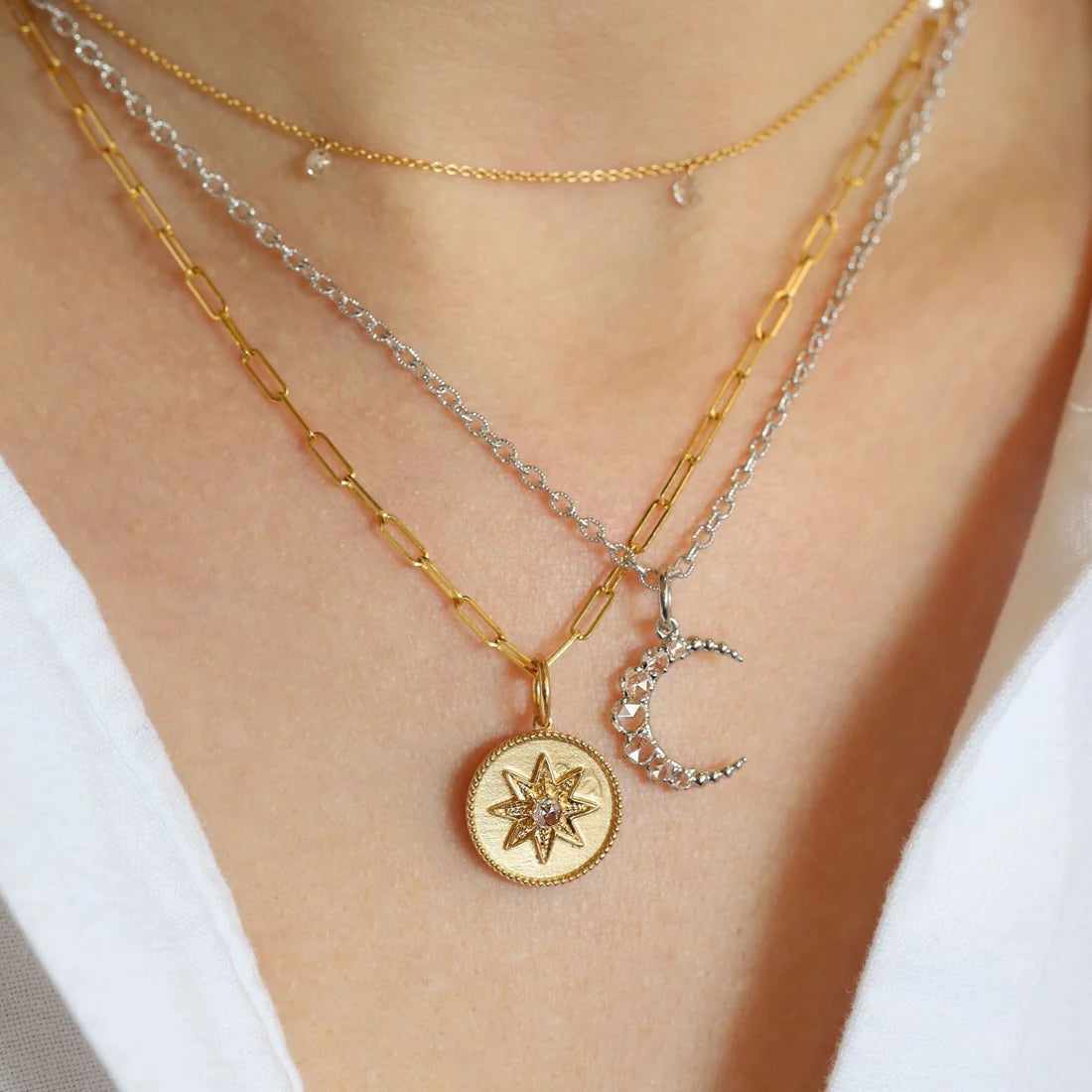 Crescent Diamond Necklace in Yellow Gold