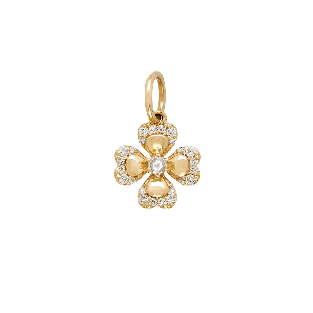 Clover White Diamond Charm in Yellow Gold