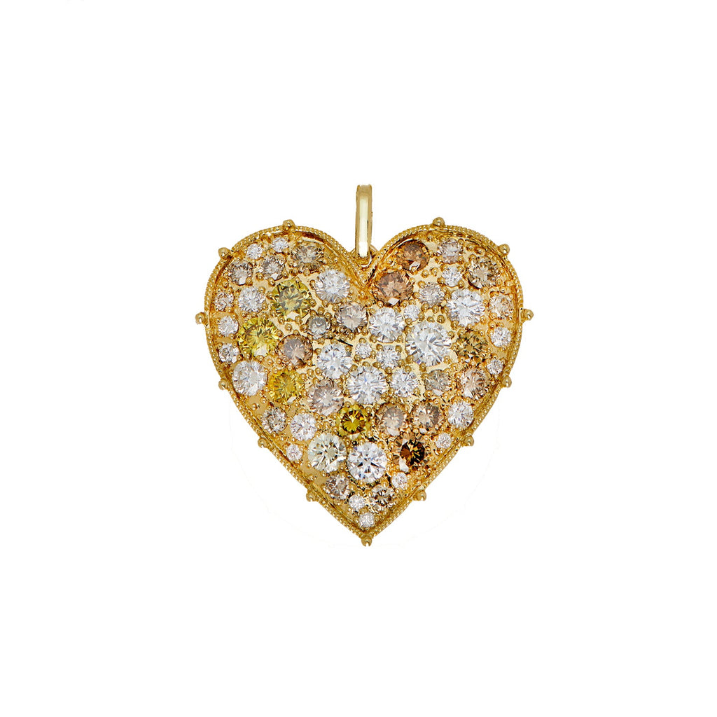 Confetti Heart Multi-Color Diamond Pendant in Yellow Gold