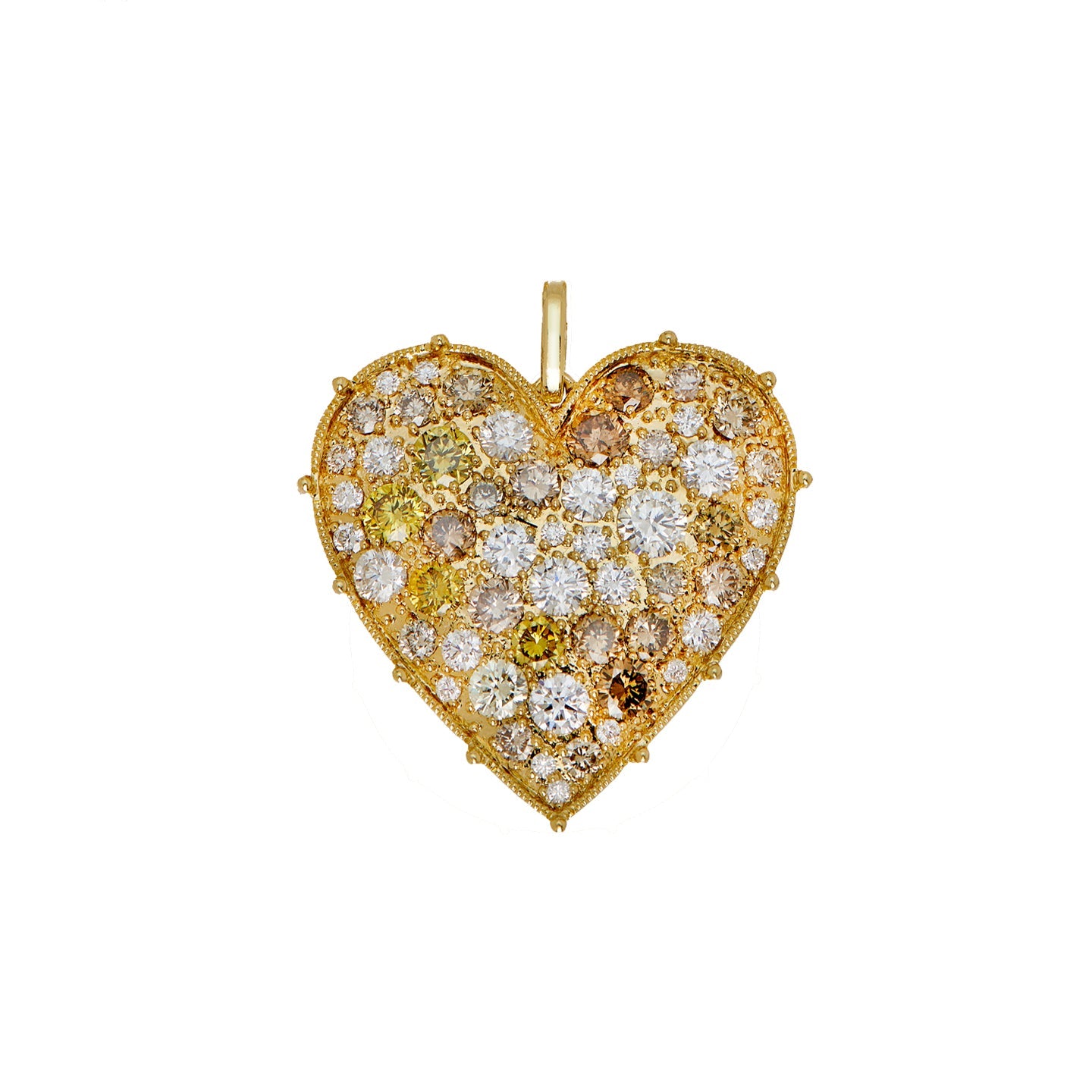 Confetti Heart Multi-Color Diamond Pendant in Yellow Gold