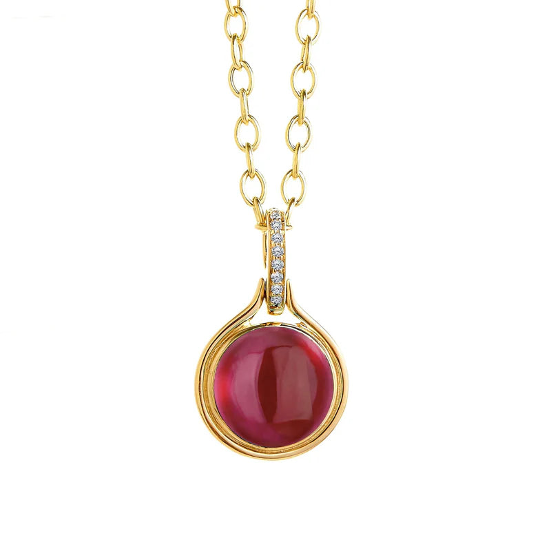 Candy Rhodolite Garnet Diamond Pendant in Yellow Gold