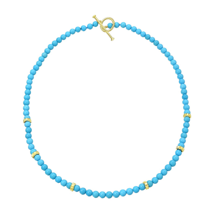 Sleeping Beauty Turquoise Bead Necklace in Yellow Gold