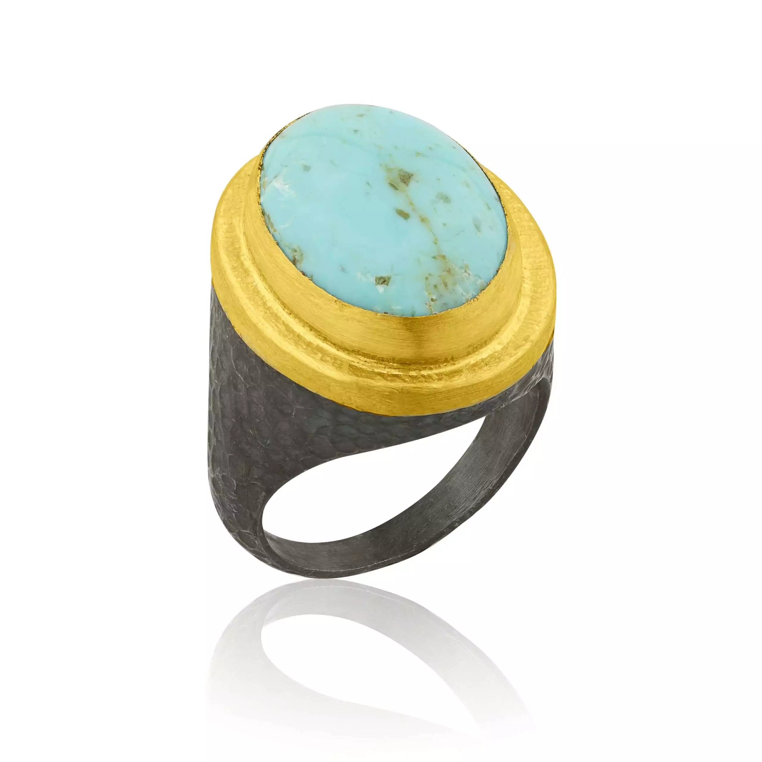 Pompei Ring in Oxidized Sterling Silver and Yellow Gold