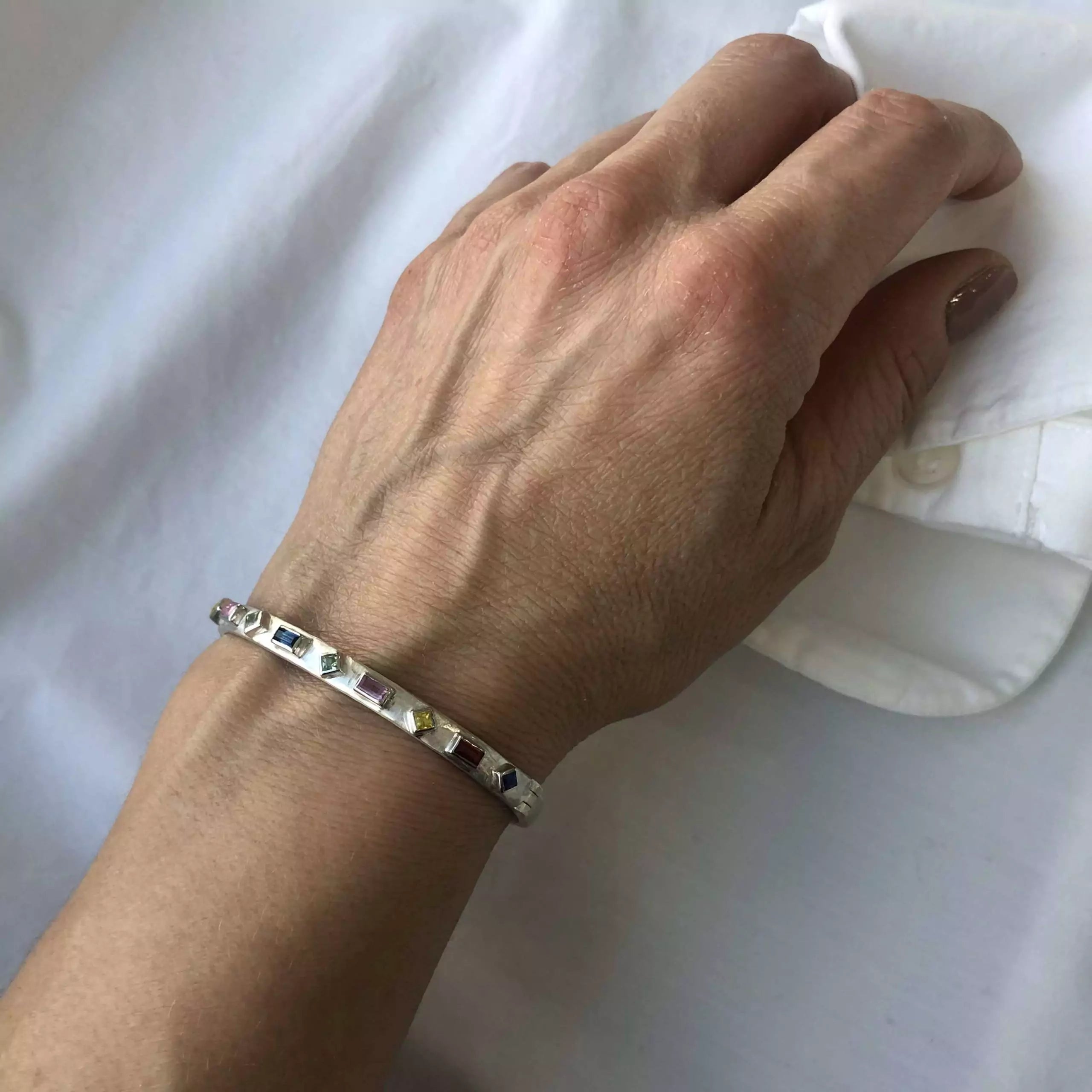 Prismic Multi-Color Sapphire Bangle in Sterling Silver