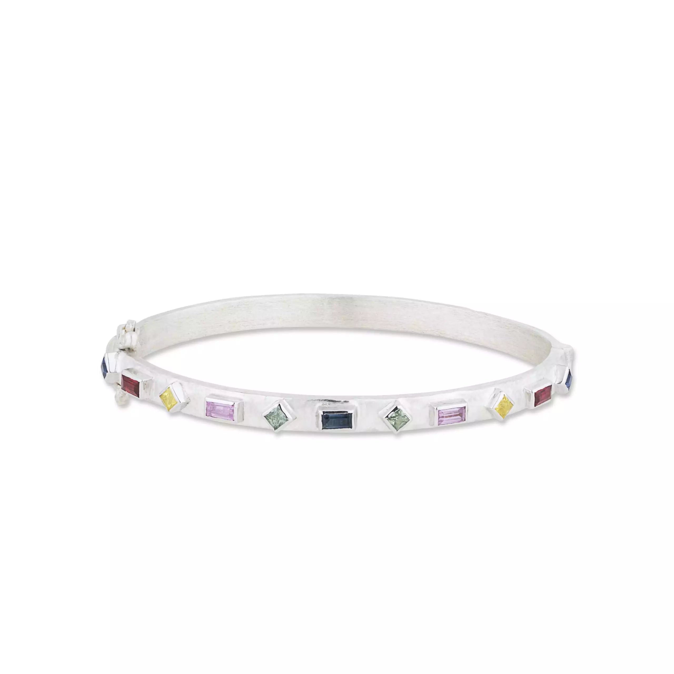 Prismic Multi-Color Sapphire Bangle in Sterling Silver