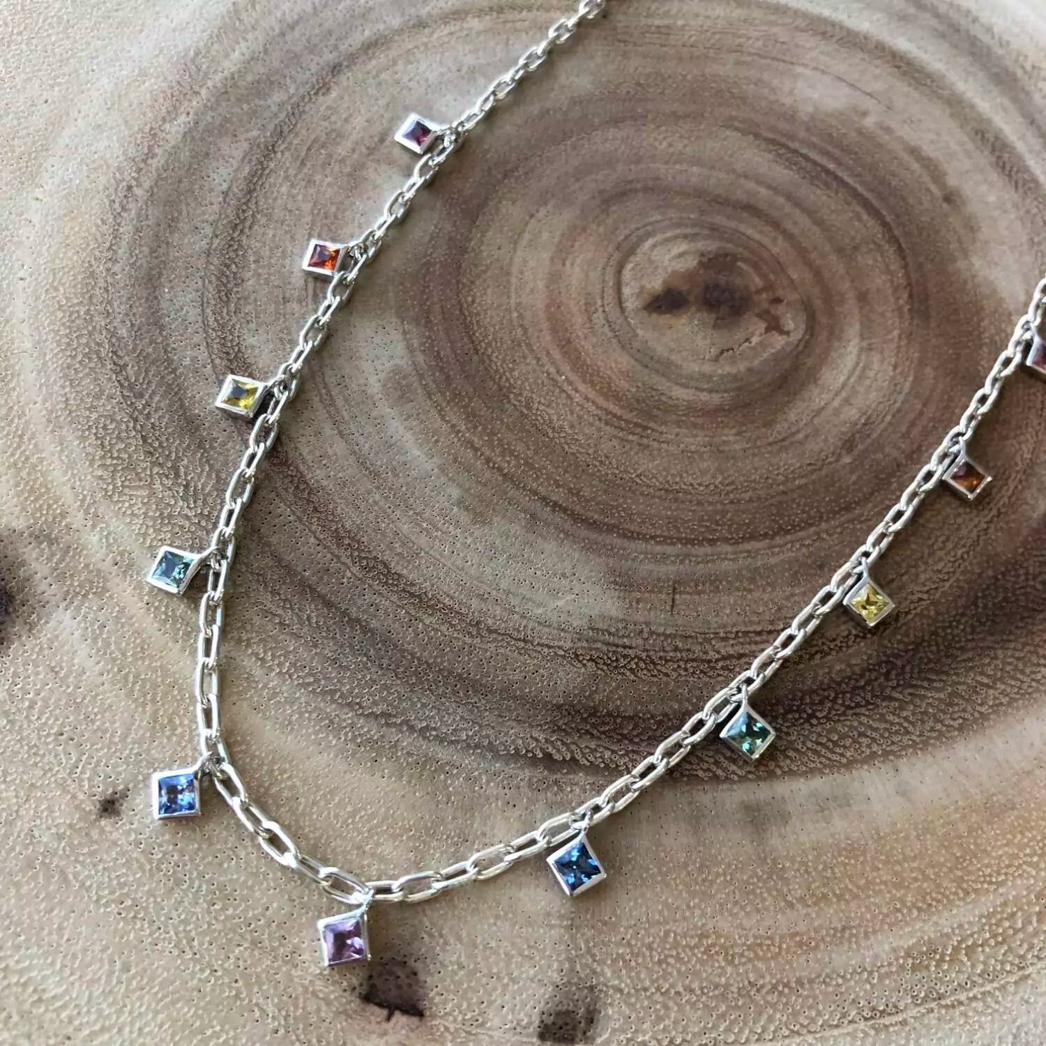 Prismic Multi-Color Sapphire Necklace in Sterling Silver