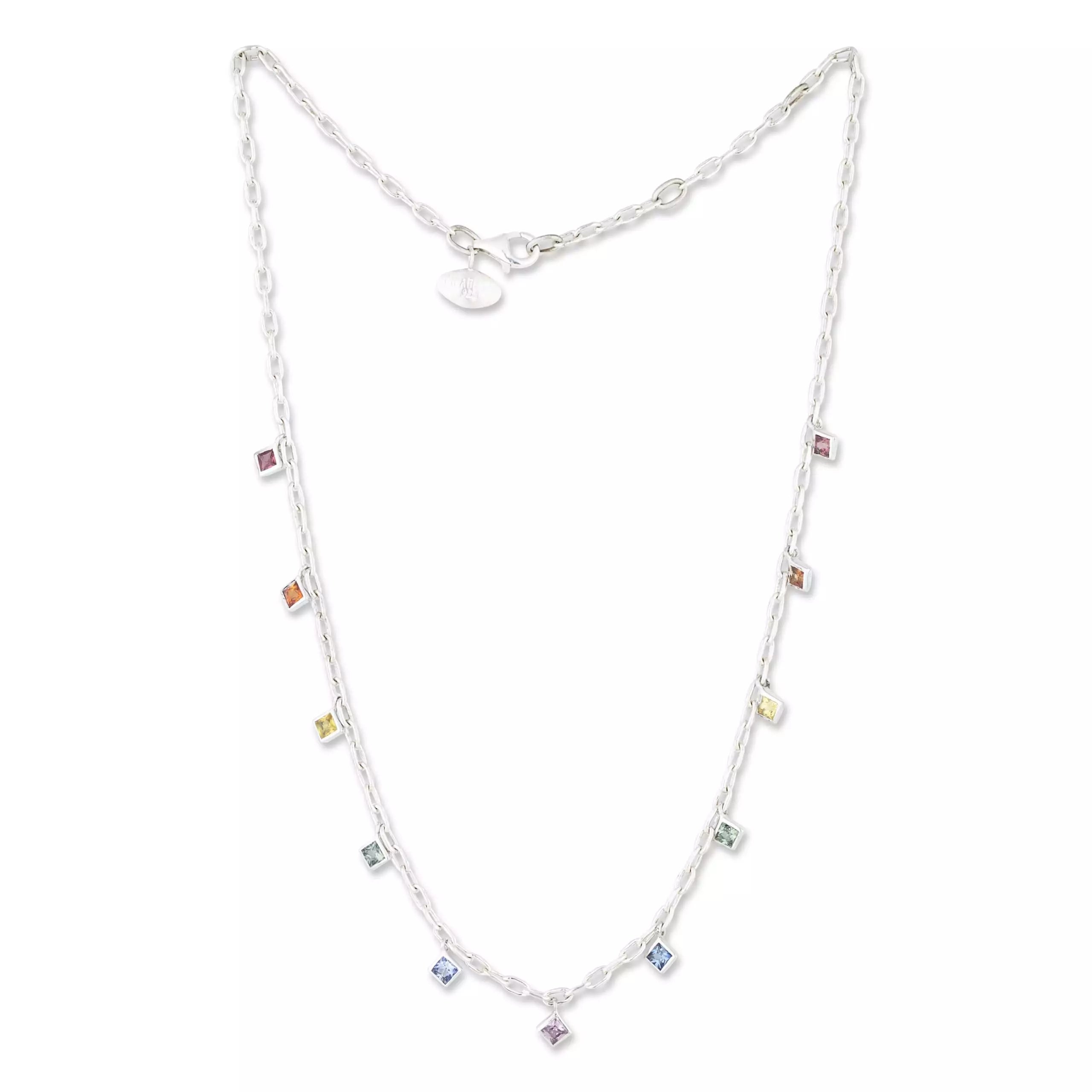 Prismic Multi-Color Sapphire Necklace in Sterling Silver