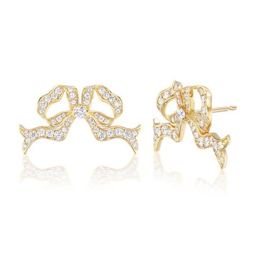 Pavé Bow Studs in Yellow Gold
