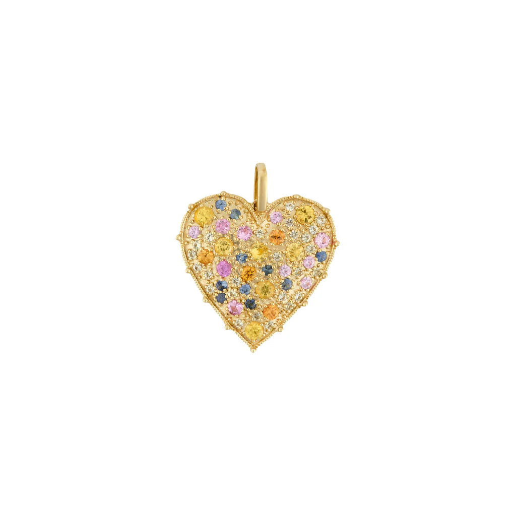 Confetti Rainbow Sapphire Small Heart Pendant in Yellow Gold