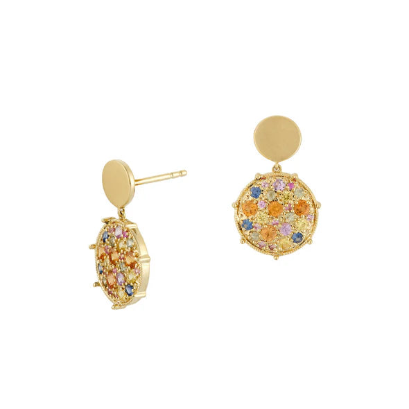 Confetti Disc Drop Earrings in Yellow Gold