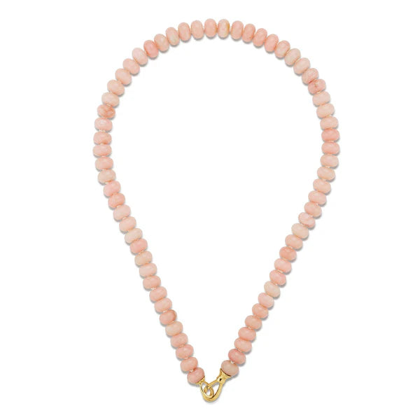 Pink Opal Rondelle Bead Necklace in Yellow Gold