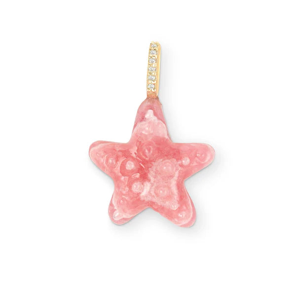 Pink Rhodochrosite Sea Star Pendant in Yellow Gold