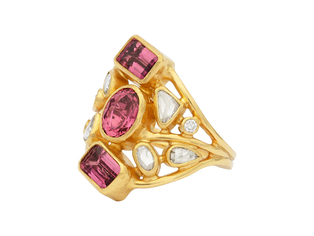 Prism Clustered Tourmaline Cocktail Ring in Yellow Gold