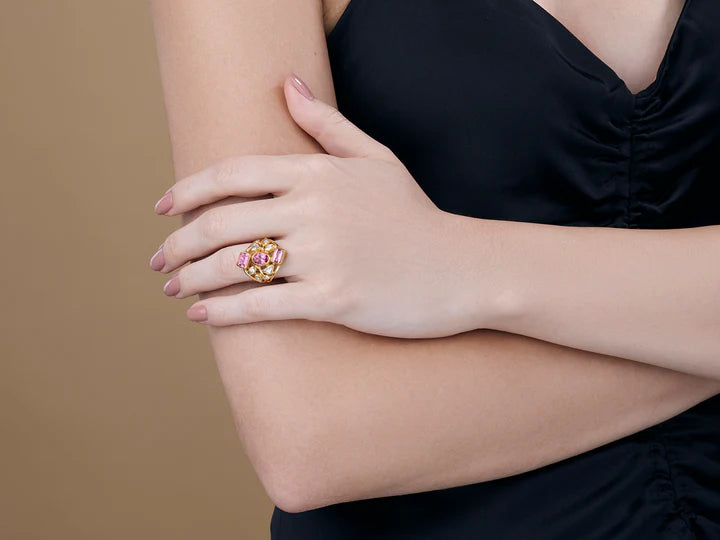 Prism Clustered Tourmaline Cocktail Ring in Yellow Gold