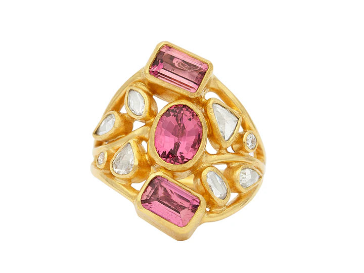 Prism Clustered Tourmaline Cocktail Ring in Yellow Gold