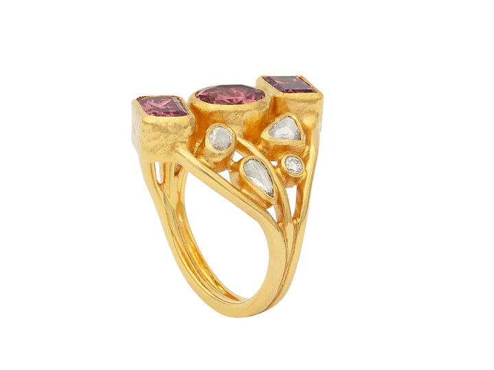 Prism Clustered Tourmaline Cocktail Ring in Yellow Gold